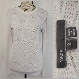 Vince Top Women’s Sz Small Open Knit Crochet Delicate Long Sleeves